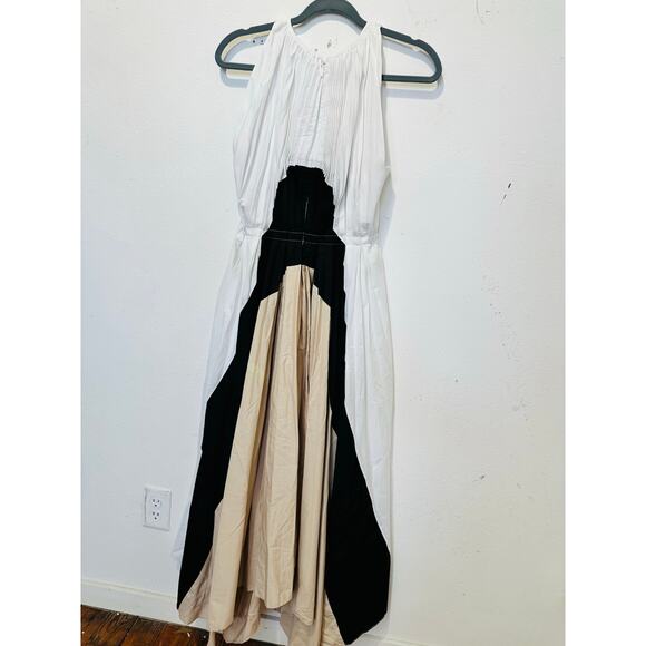 BIBHU MOHAPATRA x RTR Black White Colorblock Pleated Crewneck Flowy Dress Size 4 - Picture 11 of 16